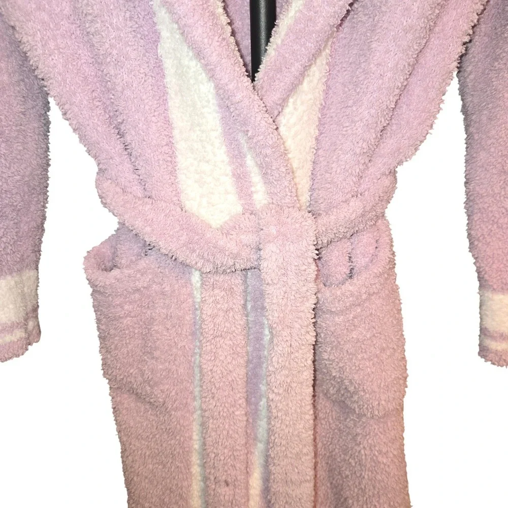 Barefoot Dreams Robe Girls Sz‎ 12/14 Lavender Purple CozyChic Hooded Striped 813